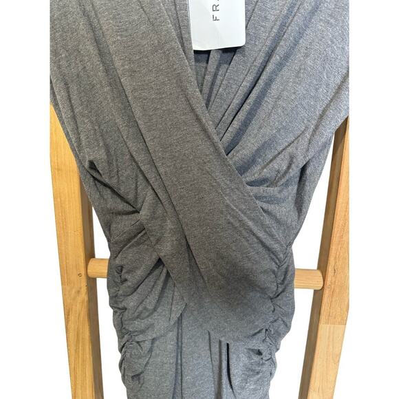 Frame NWT Shirred Muscle Dress Wrap Pull On Curve Hugging Mini Gray Size Large - Picture 5 of 11